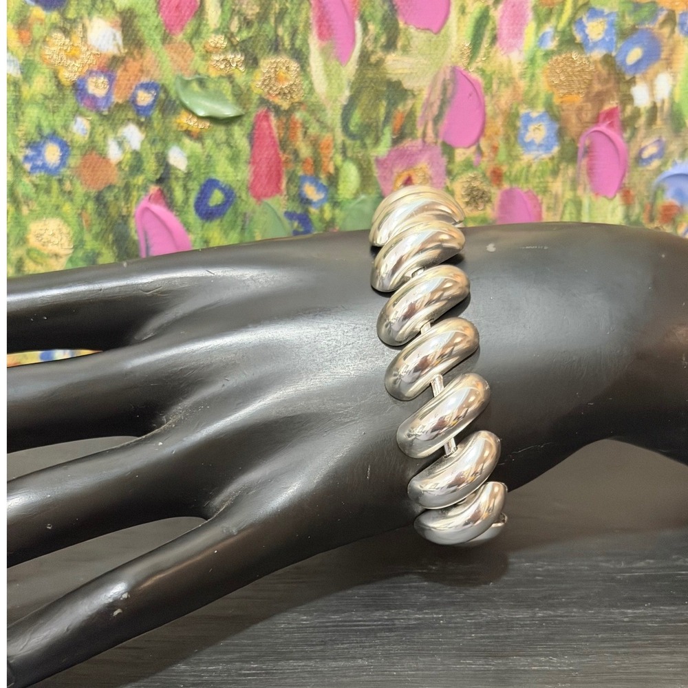 J.Crew Ribbed Link Bracelet Women 6.5" Silver San Marco Chunky Statement Link
